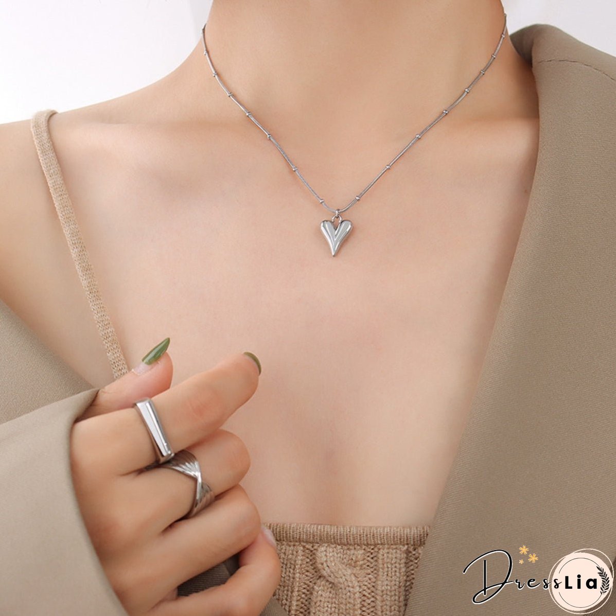 Titanium Steel Heart Pendant Necklace