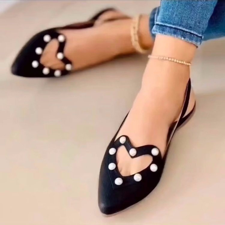 Love Shoes With Pearls Flats Women Sandals Pionted Toe Shoes-PABIUYOU- Women's Fashion Leader