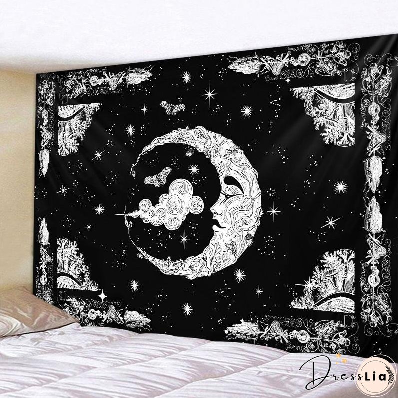 Black and white moon Mandala tapestry Bohemian decoration wall hanging bedroom psychedelic