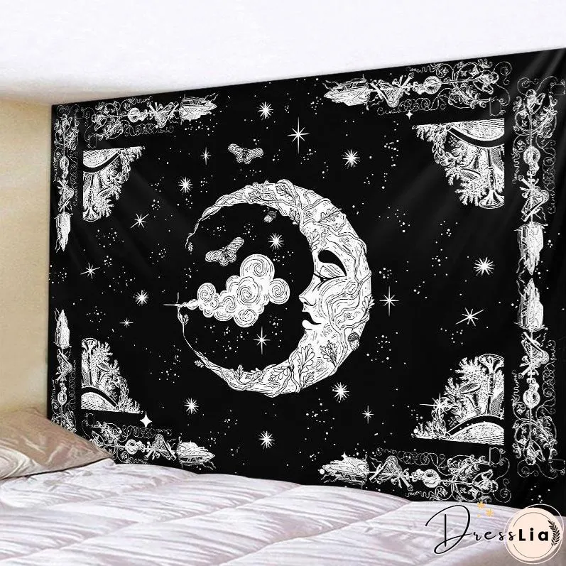 Black and white moon Mandala tapestry Bohemian decoration wall hanging bedroom psychedelic