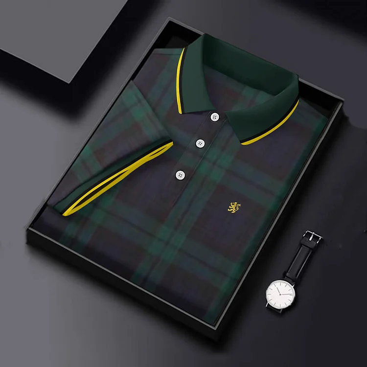Men's Scotland Lion Embroidered Plaid Polo Shirt
