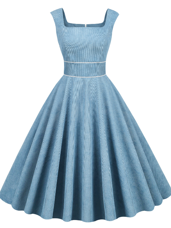Piping Solid Color Tight Waist Sleeveless Dress