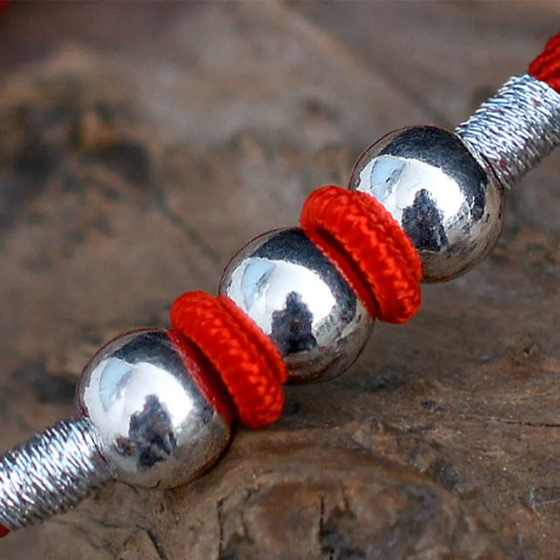 925 Sterling Silver Bead Protection Lucky Red String Bracelet