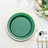 10 Pack | Regal 10" Hunter Emerald Green and Gold Plastic Dinner Plates - Round