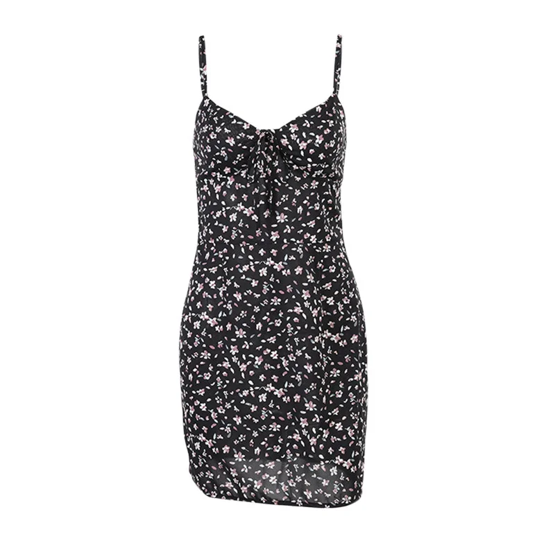 Summer Floral Ruffles Mini Dress For Womens Sexy Suspender Short Sleeveless Dress Halter Floral A-Line Print Dress Vestidos
