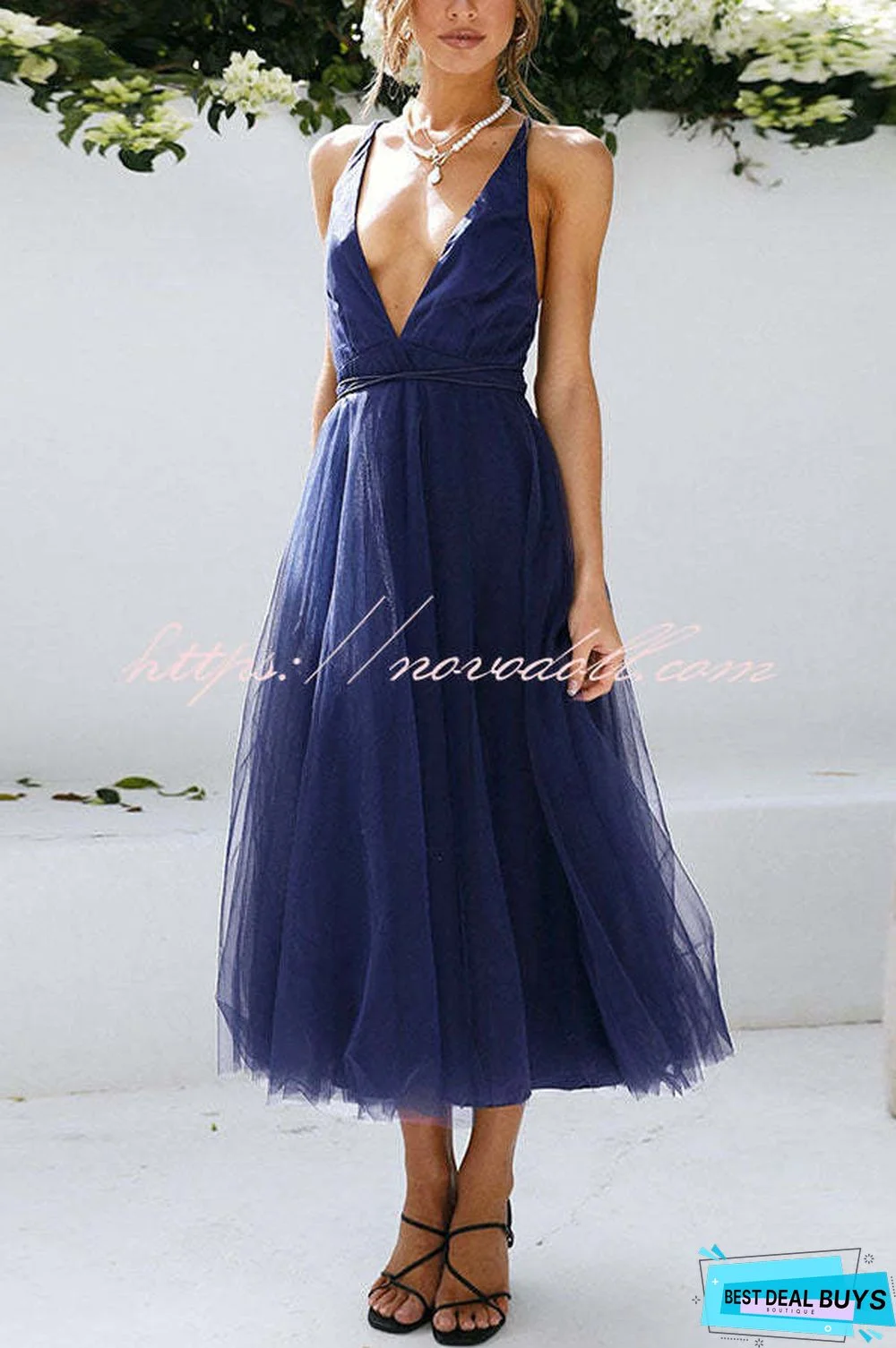 Feeling Romantic V Neck Tulle Midi Dress
