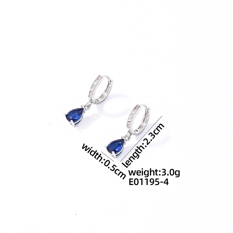 1 Pair Casual Basic Sweet Round Water Droplets Plating Inlay 304 Stainless Steel Zircon Rhodium Plated Drop Earrings