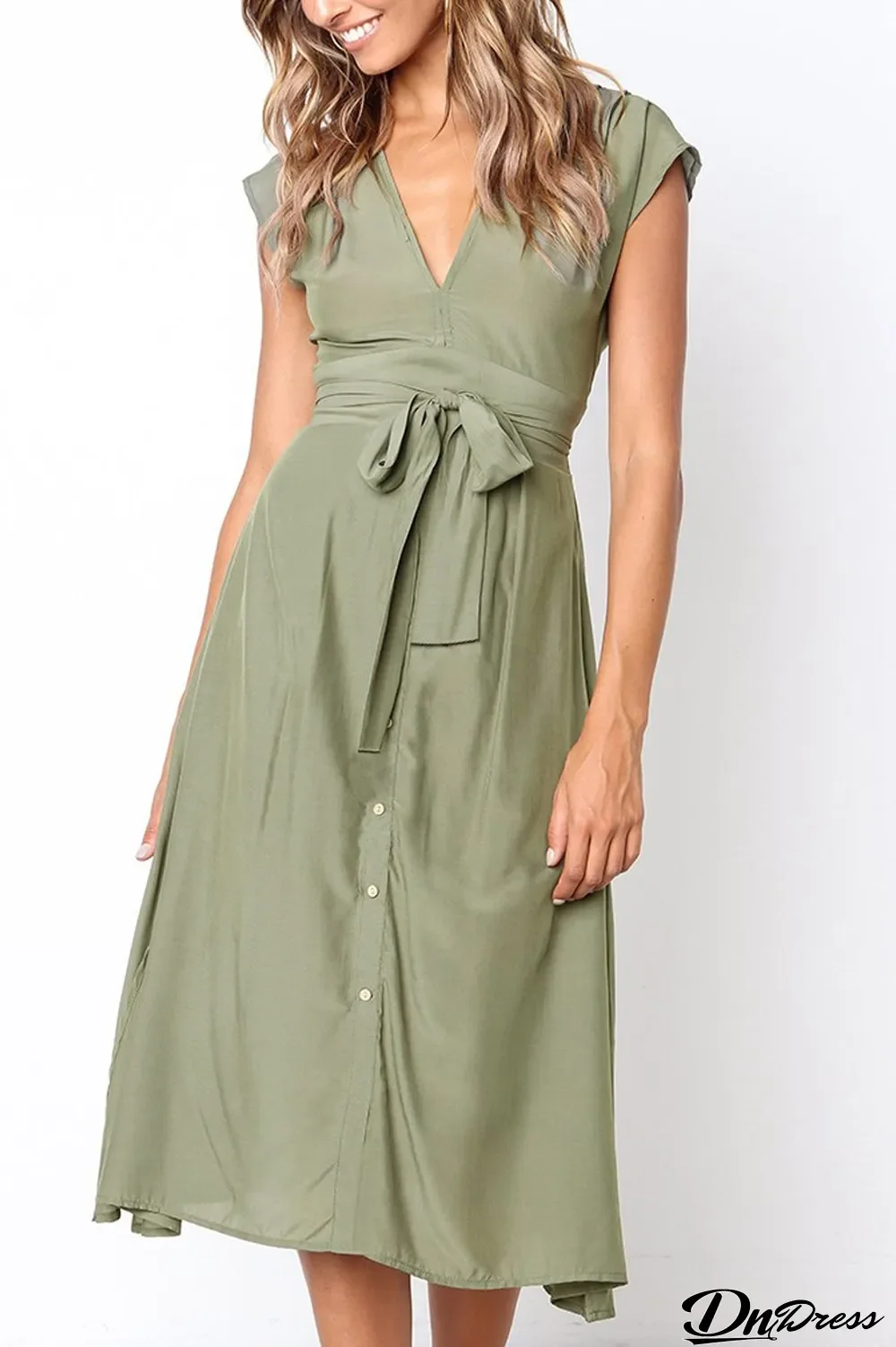 Sleeveless Stripe Lace Up V-Neck Dress