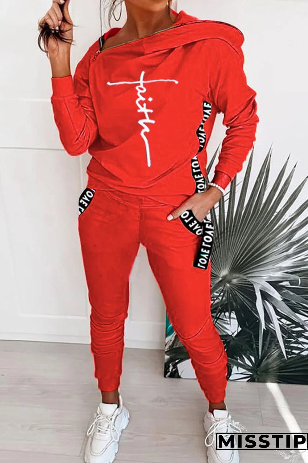 Black Casual Sportswear Print Patchwork Zipper Hooded Collar Long Sleeve Two Pieces