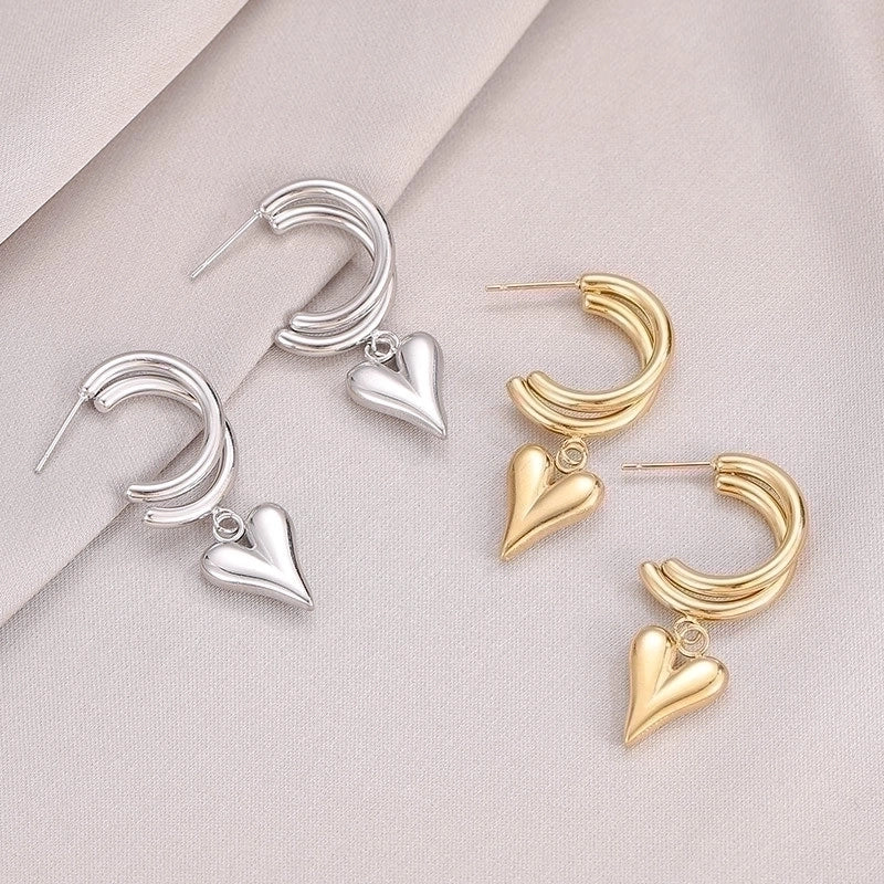 1 Pair Fashion Heart Shape Plating 304 Stainless Steel Gold Plated Earrings