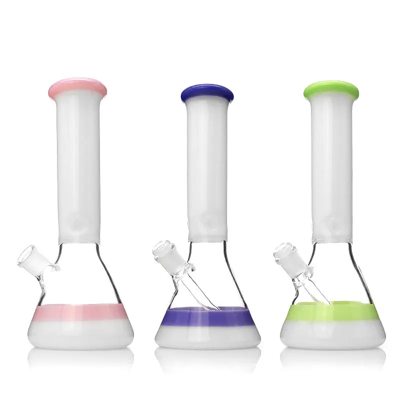 White Neck Colored Lip Glass Beaker Base Ice Smoking Pipes