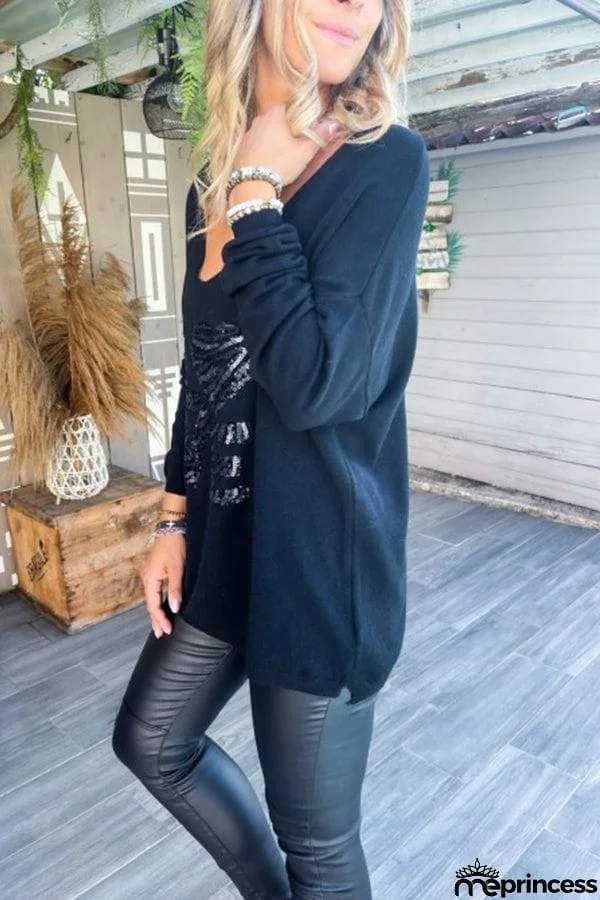 Sequined Love Patchwork Pullover