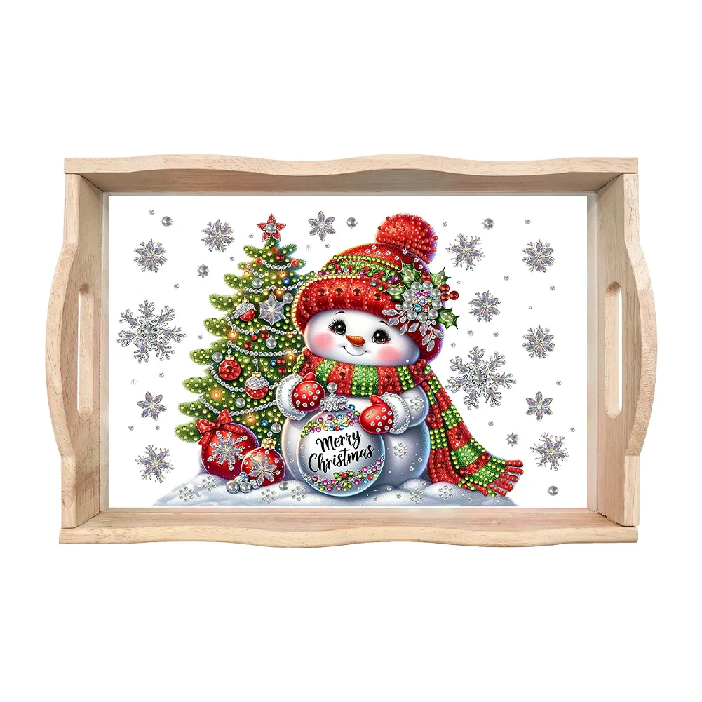 DIY Christmas Red Snowman Diamond Painting Wooden Serving Tray Home Decoration