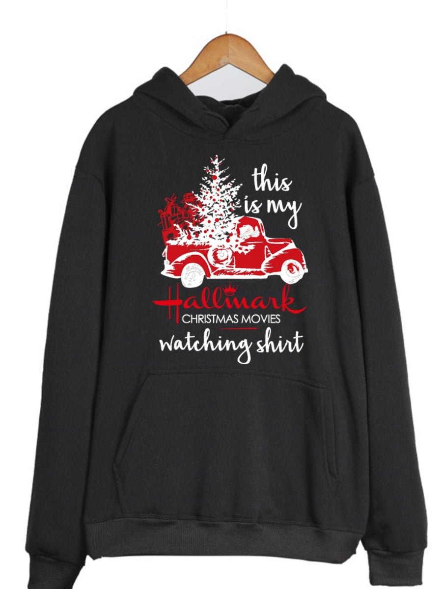 Christmas Hooded Sweatshirts Hallmark Movies Letters Truck Floral Hoodie