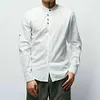 Gioiacombo&trade; Camicia da uomo a maniche lunghe in cotone e lino casual retr&ograve;