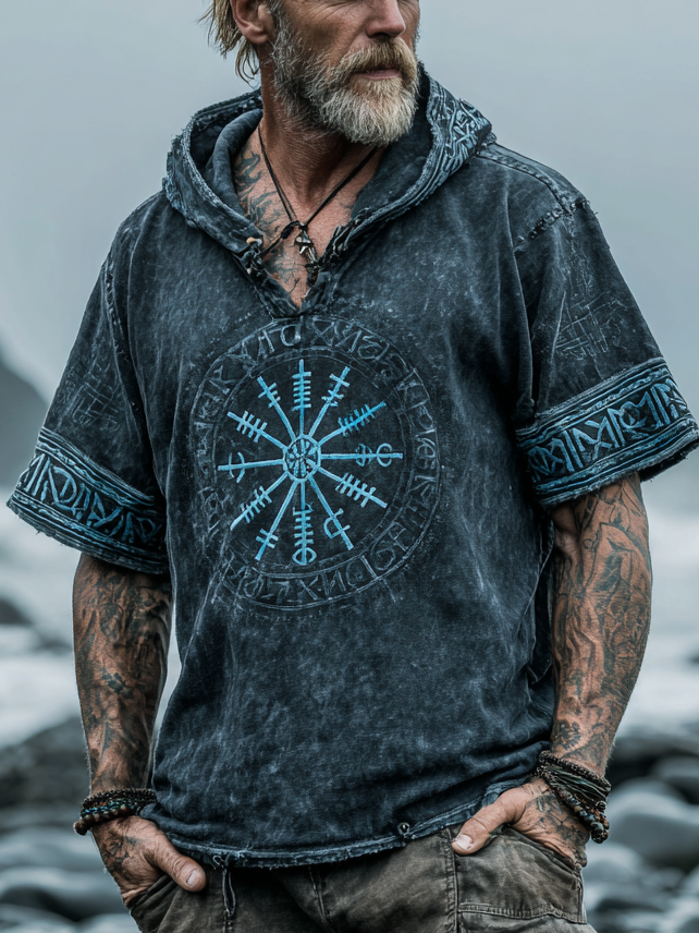 Men's Print Viking Inspired Celtic Knot Art Pattern Short Sleeve Hoodie / Rvogue / Rvogue