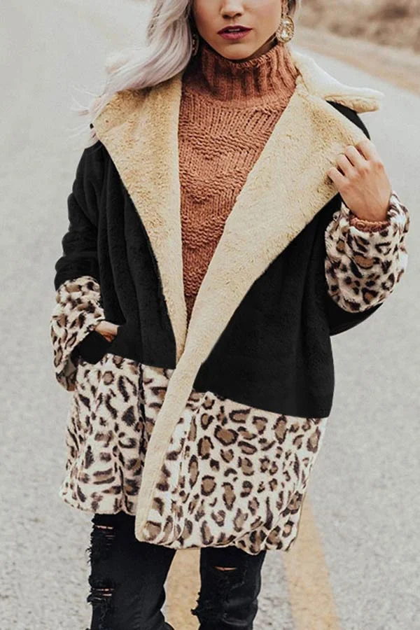 Fashion Warm Stitching Leopard Print Coat