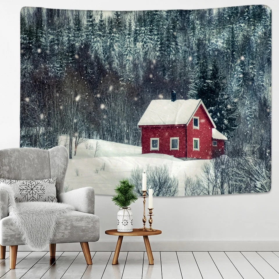 Fashion Christmas Wall Hangings Snow View Wooden House Hippie Mandala Indian Tapices Home Furnishing Decoration