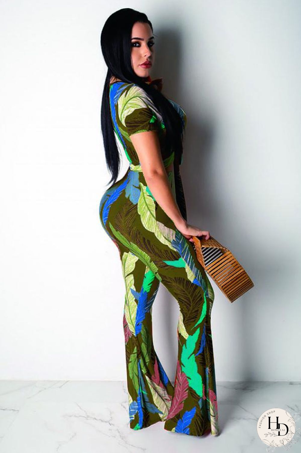 Yellow Polyester Fashion Sexy Patchwork Print Boot Cut Short Sleeve Two-piece Pants Set