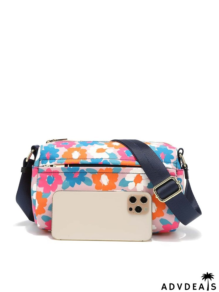 Colorblock Floral Graphic Square Bag