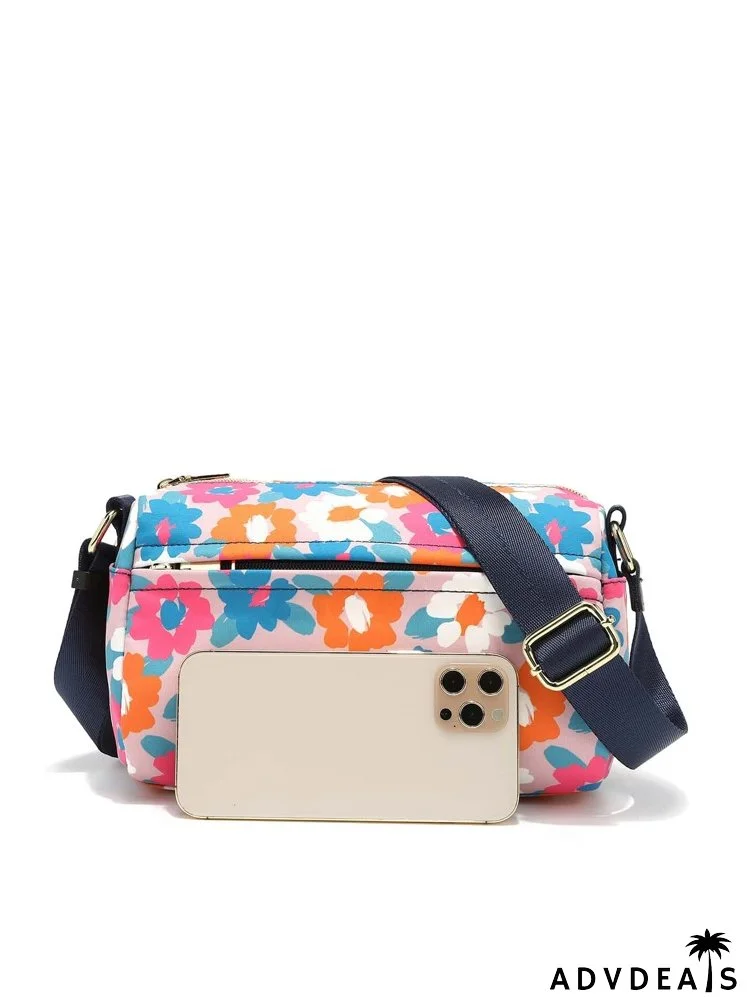 Colorblock Floral Graphic Square Bag