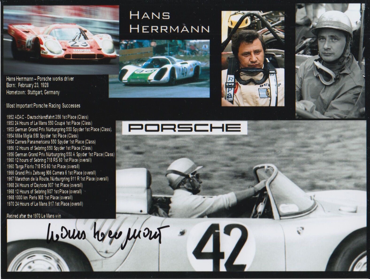 Hans Herrmann Hand Signed Porsche 8x6 Photo Poster painting.