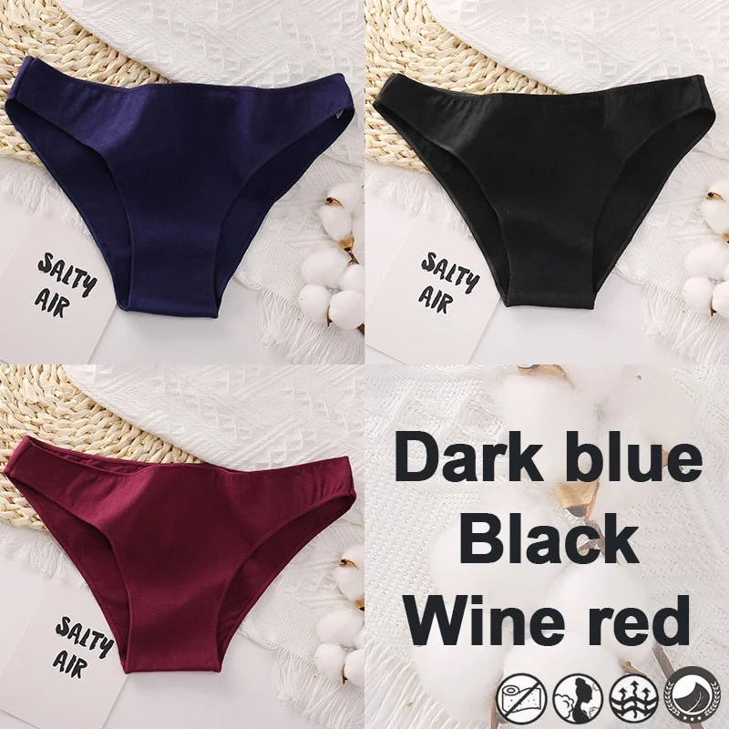 3PCS/Set Women's Panties Bikini Briefs Cotton Underwear Sexy Lingerie M-XXL Panties Female Underpants Solid Color Girls Pantys