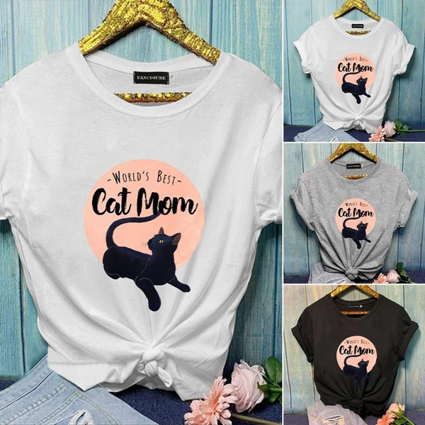World'S Best Cat Mom Tshirt New Fashion Women Cat Print T Shirts Funny T Shirt Graphic Tees For Mom Gifts