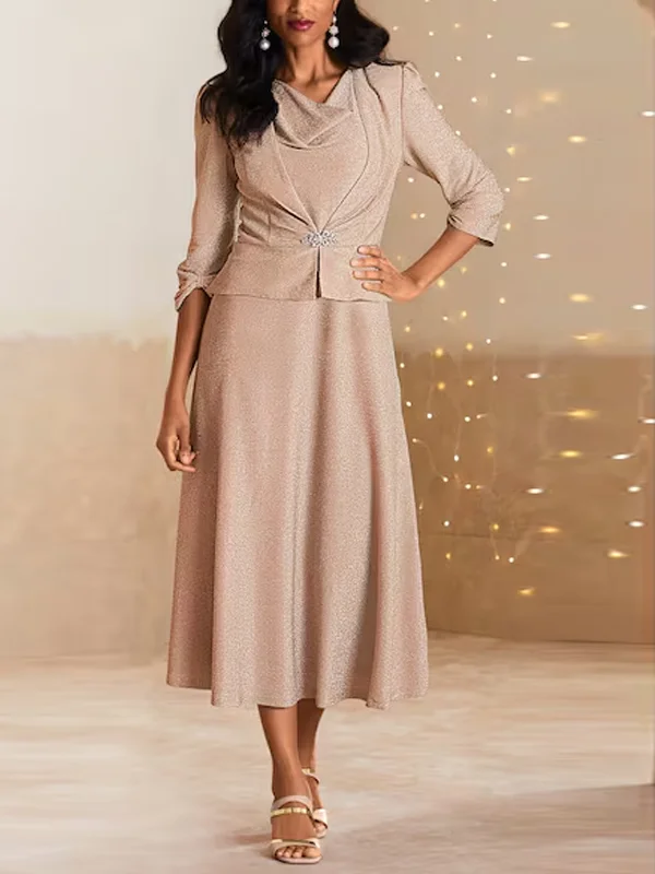 Solid Color Long Sleeve Midi Dress