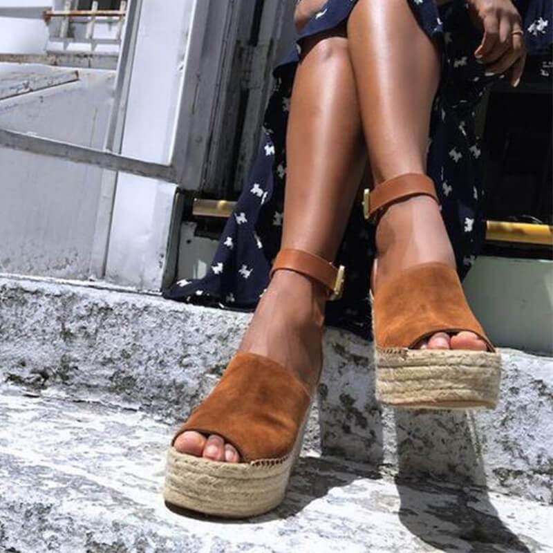 TAAFO Platform Wedge Espadrille Peep Toe Sandals