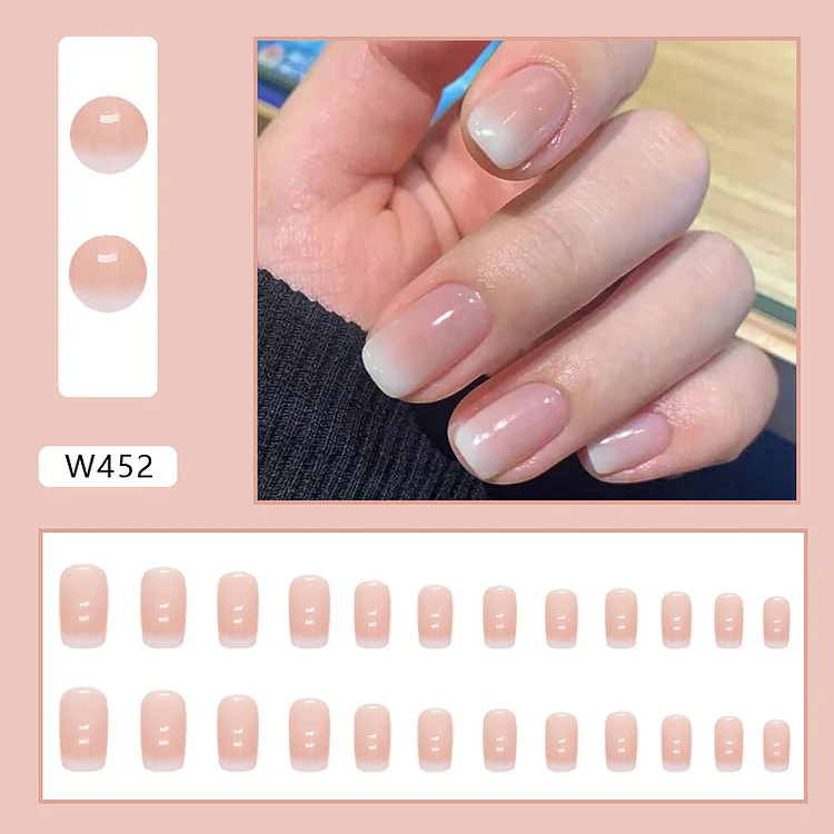 Rose Ombre - 24 Fake Nails 12 Sizes Short Squoval Press On Nails Kit