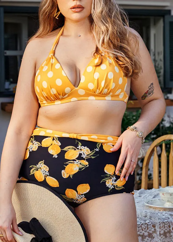 Sexy Yellow Print High Waisted Bikini Swimwear Set