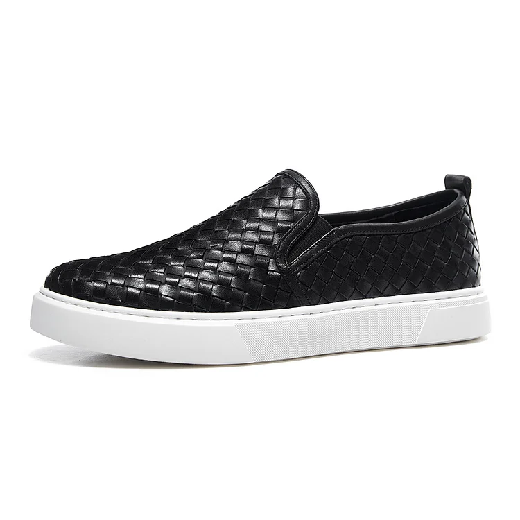Gifennse Men's Hand-Woven Leather Business Casual Platform Sneakers Gifennse gifennse