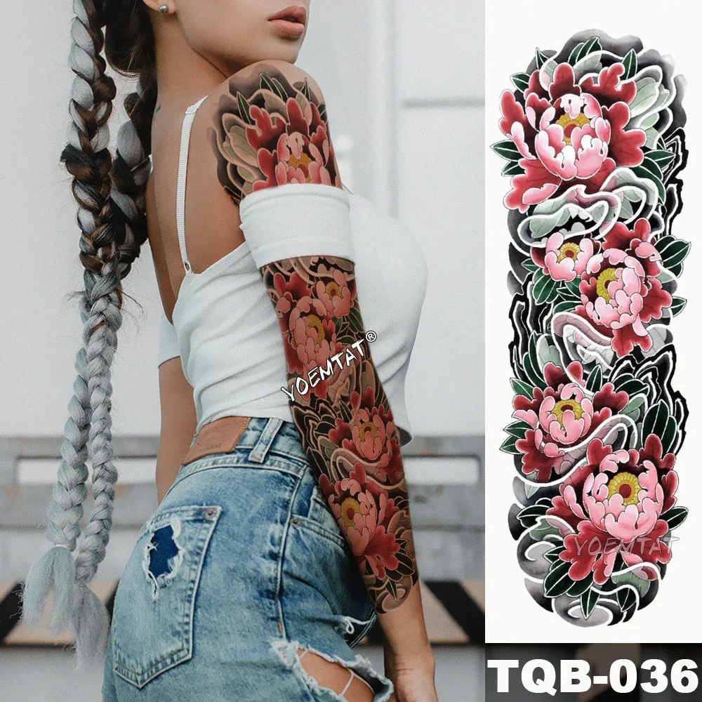 Large Arm Sleeve Tattoo Ninetales Sakura Cat Demon Waterproof Temporary Tatto Stickers Japanese Body Art Full Fake Tatoo Women