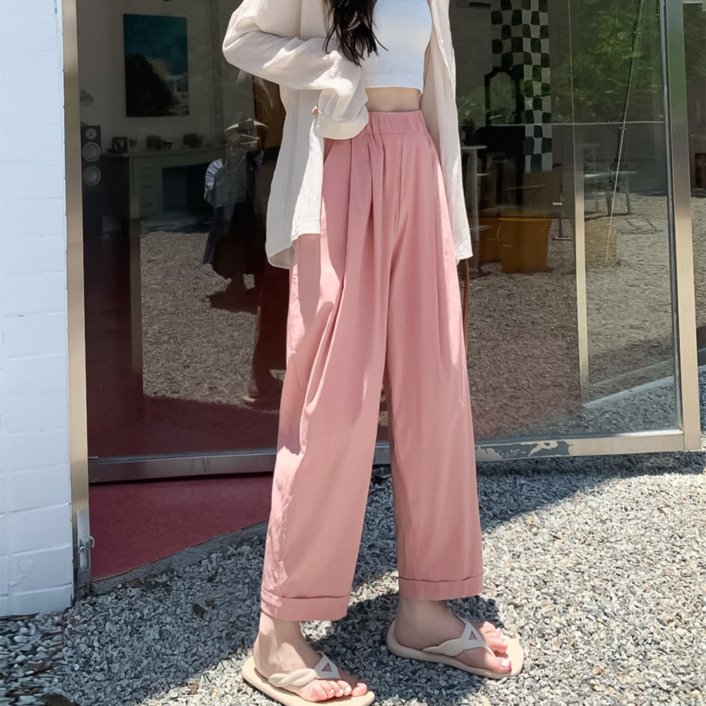 Llyge Ankle Length Pants Women Summer Thin 2024 High Waist Loose New Casual Straight Chic Trousers Office Lady Slim Work Wear llyge