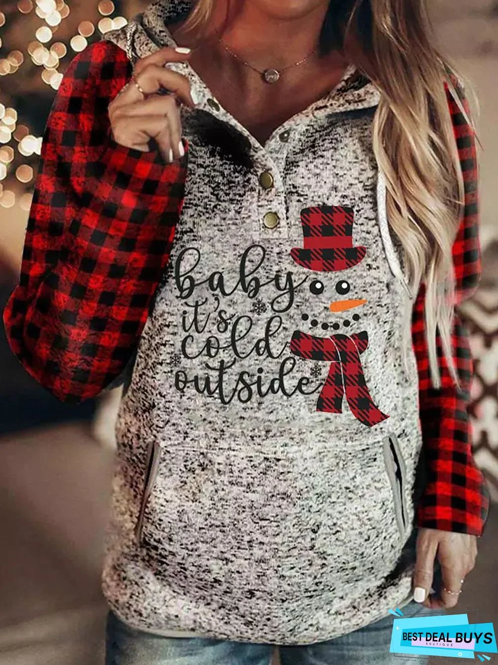 Casual Christmas Snowman Tunic Sweatshirt