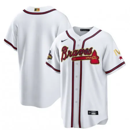 Men's Atlanta Braves Blank 2022 White/Gold World Series Champions Program Cool Base Stitched Baseball Jersey RGEP