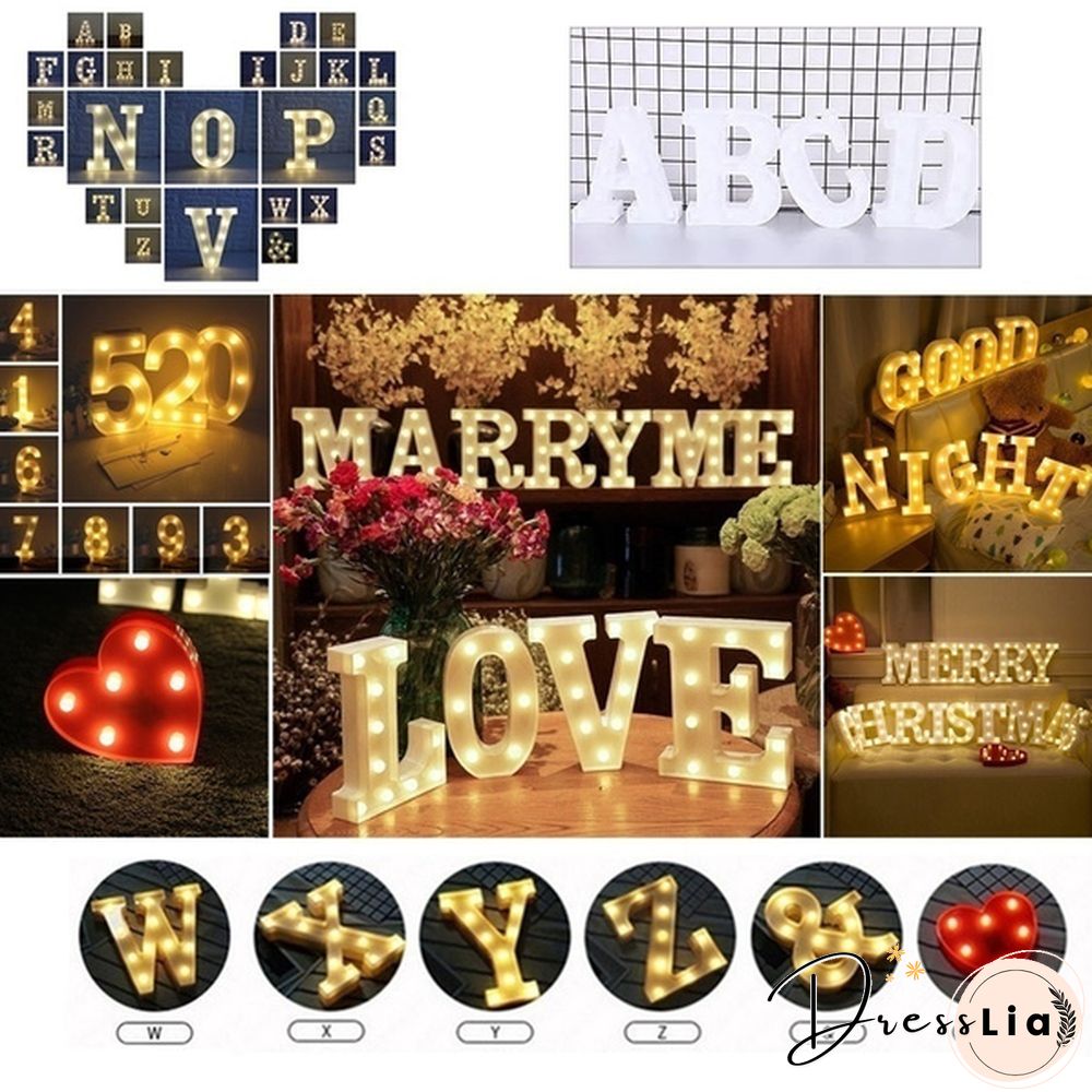 26 Letter LED Lights Luminous Number 0-9Lamp Wedding Birthday Christmas Decoration Decoration Battery Night Light Party Bedroom