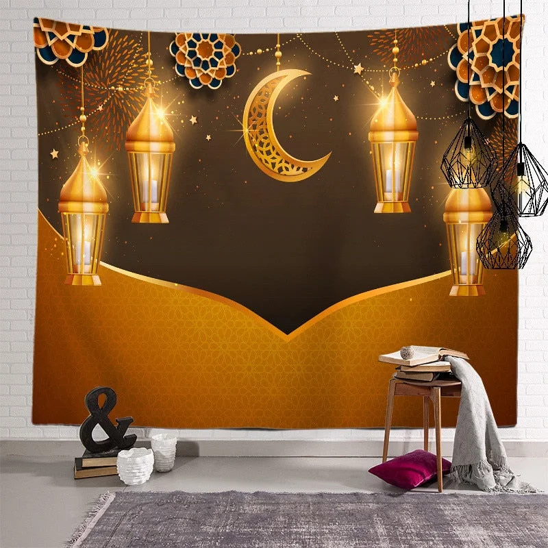 2021 Ramadan Decorations Home Tapestry Moon Star Eid Mubarak Wall Hanging Tapestries Decor Living Room Bedroom Background Decor