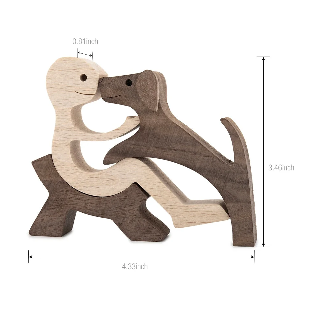 Puppy Family Wood Dog Carving Ornaments Decoration Home Decor Figurine Desktop Table Ornament Sculptures For Dog Pet Lover Gifts