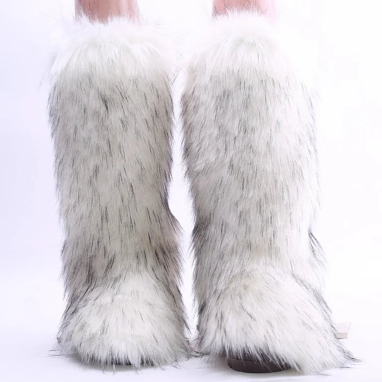 Casual White Knee Round Head Furry Boots