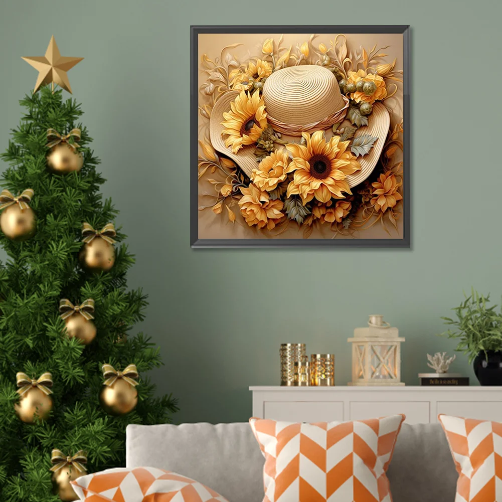 Full Round Diamond Painting 30*30cm - Straw Hat Sunflower