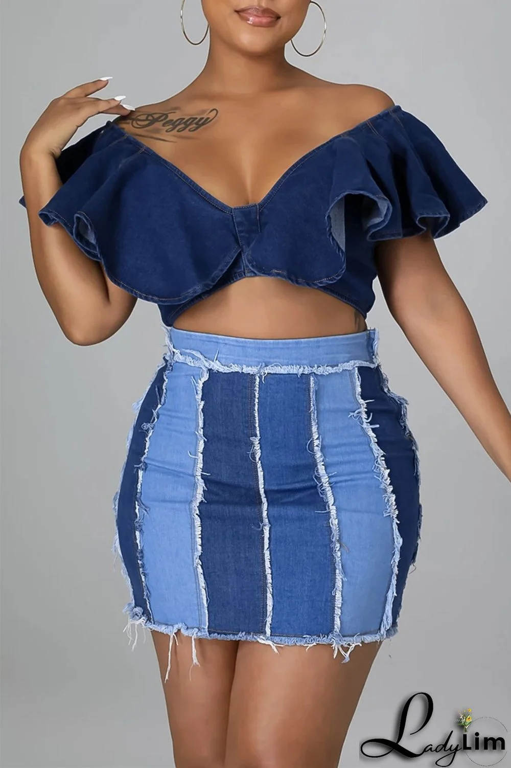 Blue Fashion Casual Patchwork Basic High Waist Skinny Denim Skirts