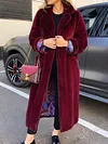 Casual Faux Fur Solid Color Lining Printed Lapel Collar Long Sleeves Coat
