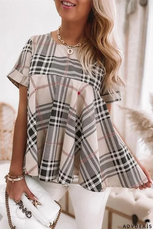 Plaid Short Sleeve Loose T Shirt