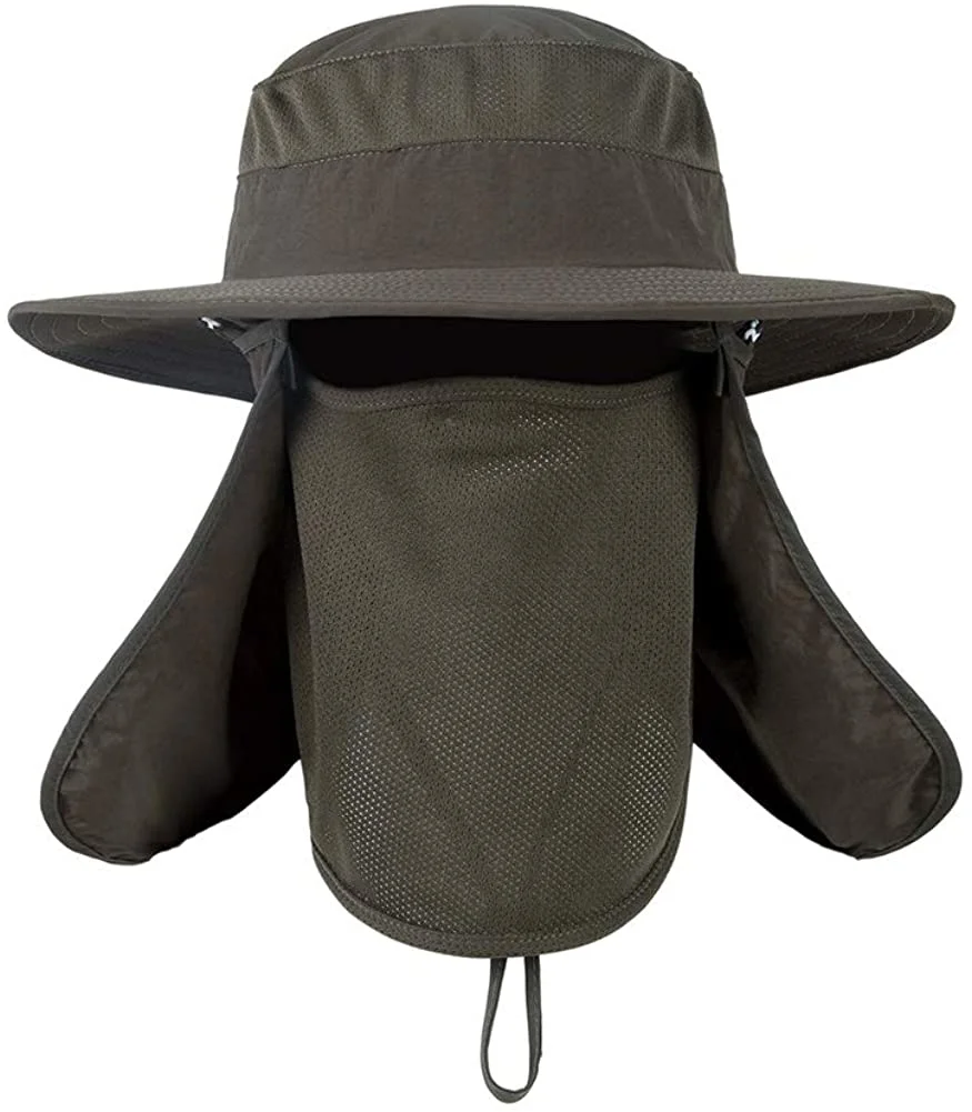 Fishing Hat, UPF 50+ Sun Protection Hats Wide Brim Cap with Removable Face Cover and Neck Flap for Men & Women