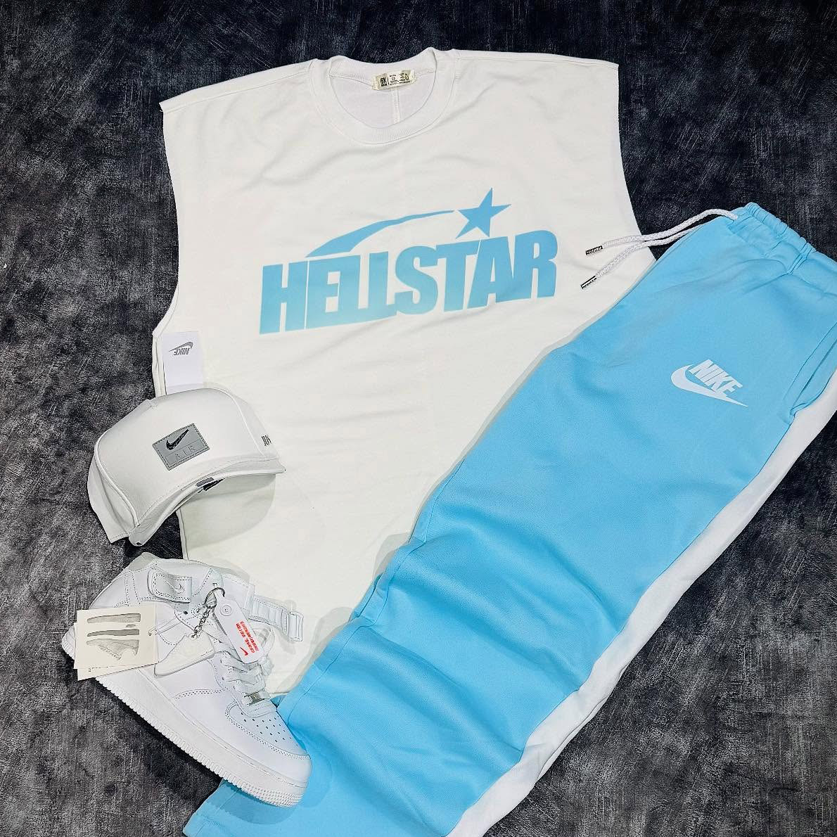Hellstar Blue Letters Oversized Cotton Tank Top