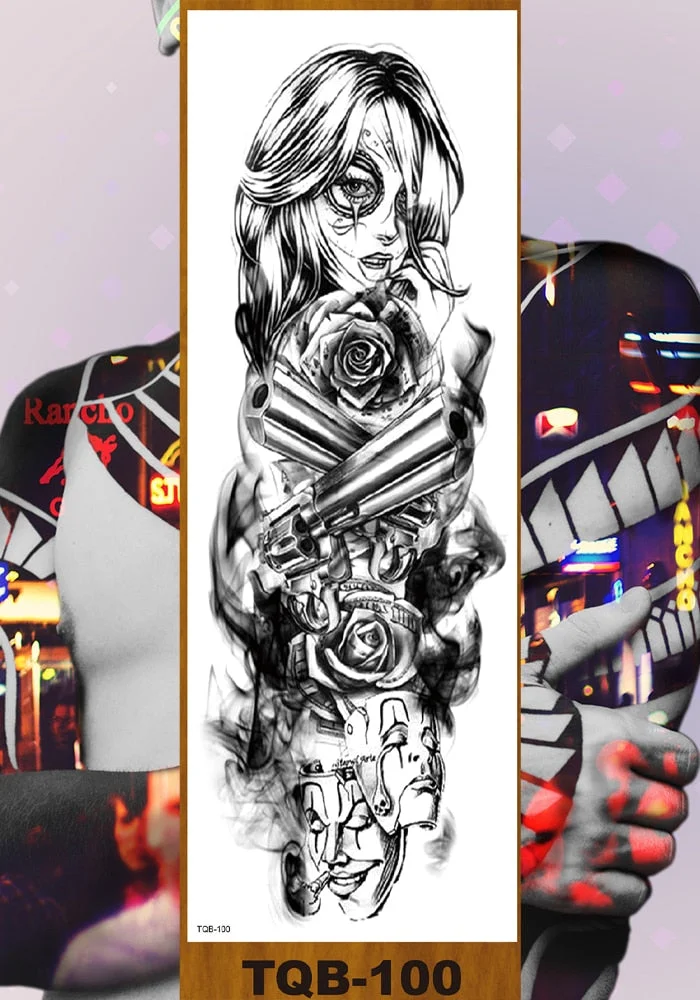 Full Flower Arm Temporary Tattoo Sticker Man Woman Body Leg Art Fake Tatoo Beauty & Snake Bear Owl Fox Mermaid Egypt Queen Sexy