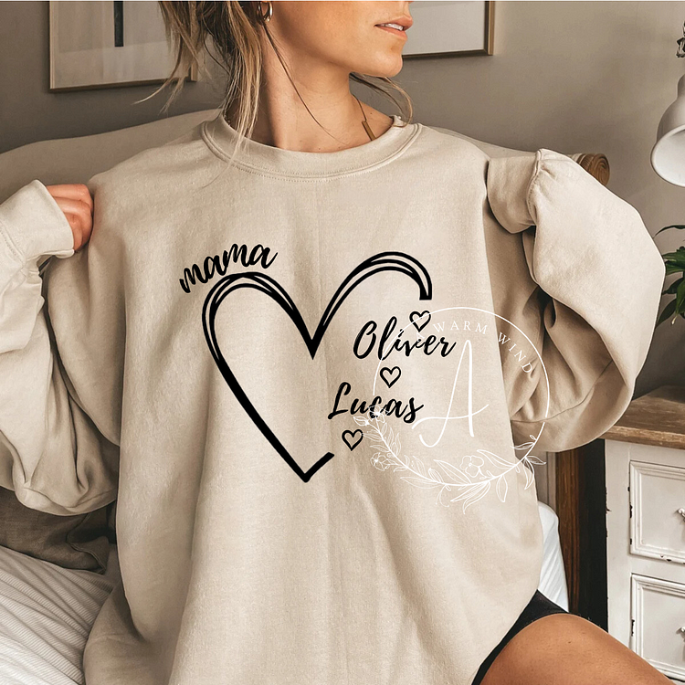 Grandma Heart Sweatshirt with Grandkids Name Gift For Grandma Nana