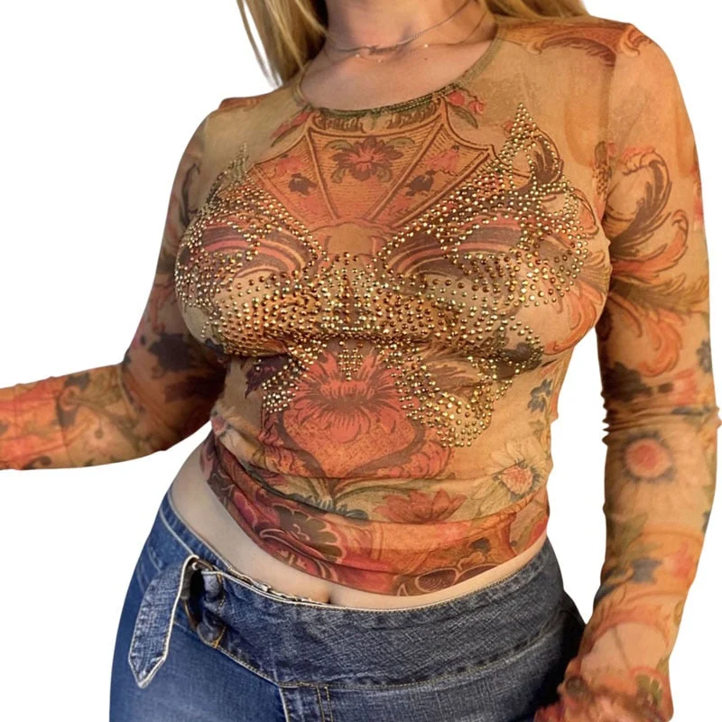 2021 Fairy Grunge Shirt Basic Mesh Print Top Women E Girl Gothic Punk Style T-shirts Tees Clothes Street Tops Womens Clothing